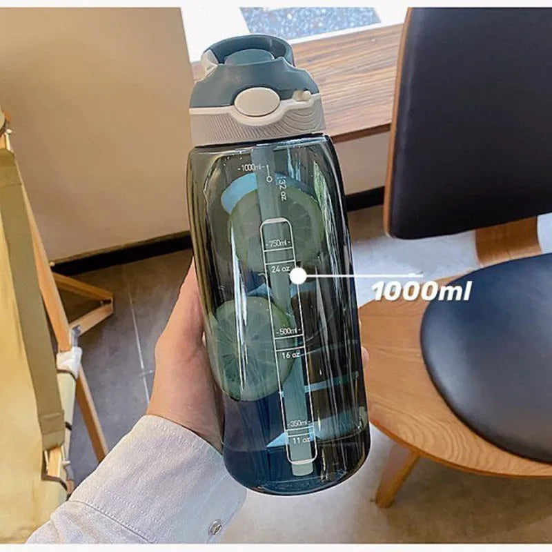 1L Sports Water Bottle with Straw