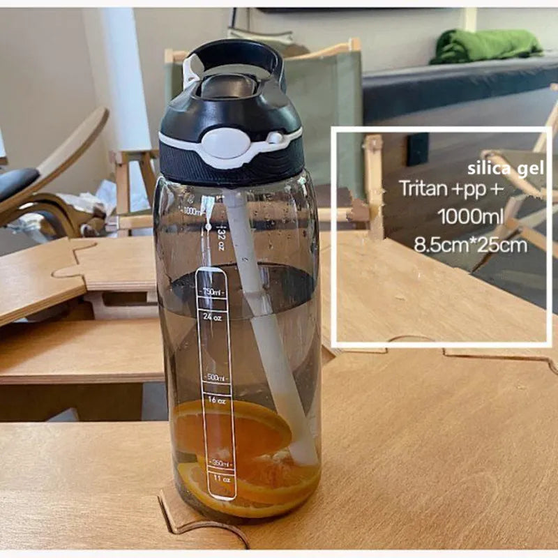 1L Sports Water Bottle with Straw
